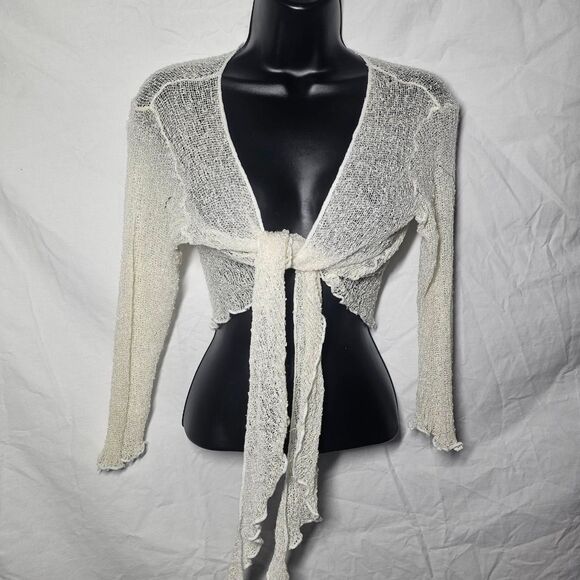 Y2k 90s cream whimsigoth beachy crochet net guaze cover up - Picture 1 of 3